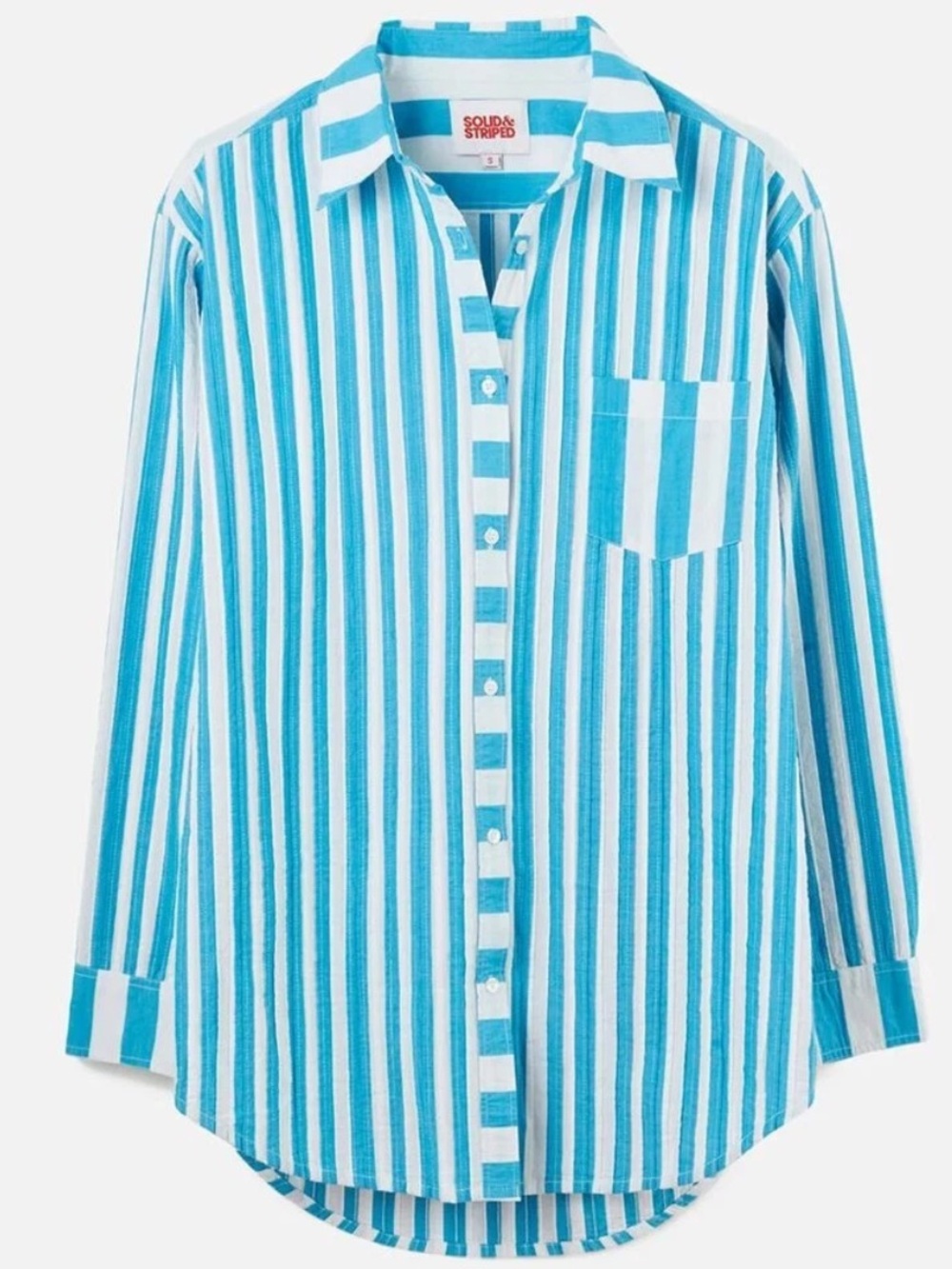 Solid and Striped Blue Oxford Tunic Shirt in Peacock Blue (122) - Picture 3 of 9